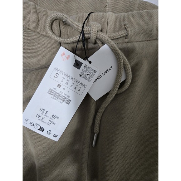 Zara 100% Cotton Washed Effect Oversized Wide Leg Sweatpants Beige Size S NWT - Picture 4 of 5